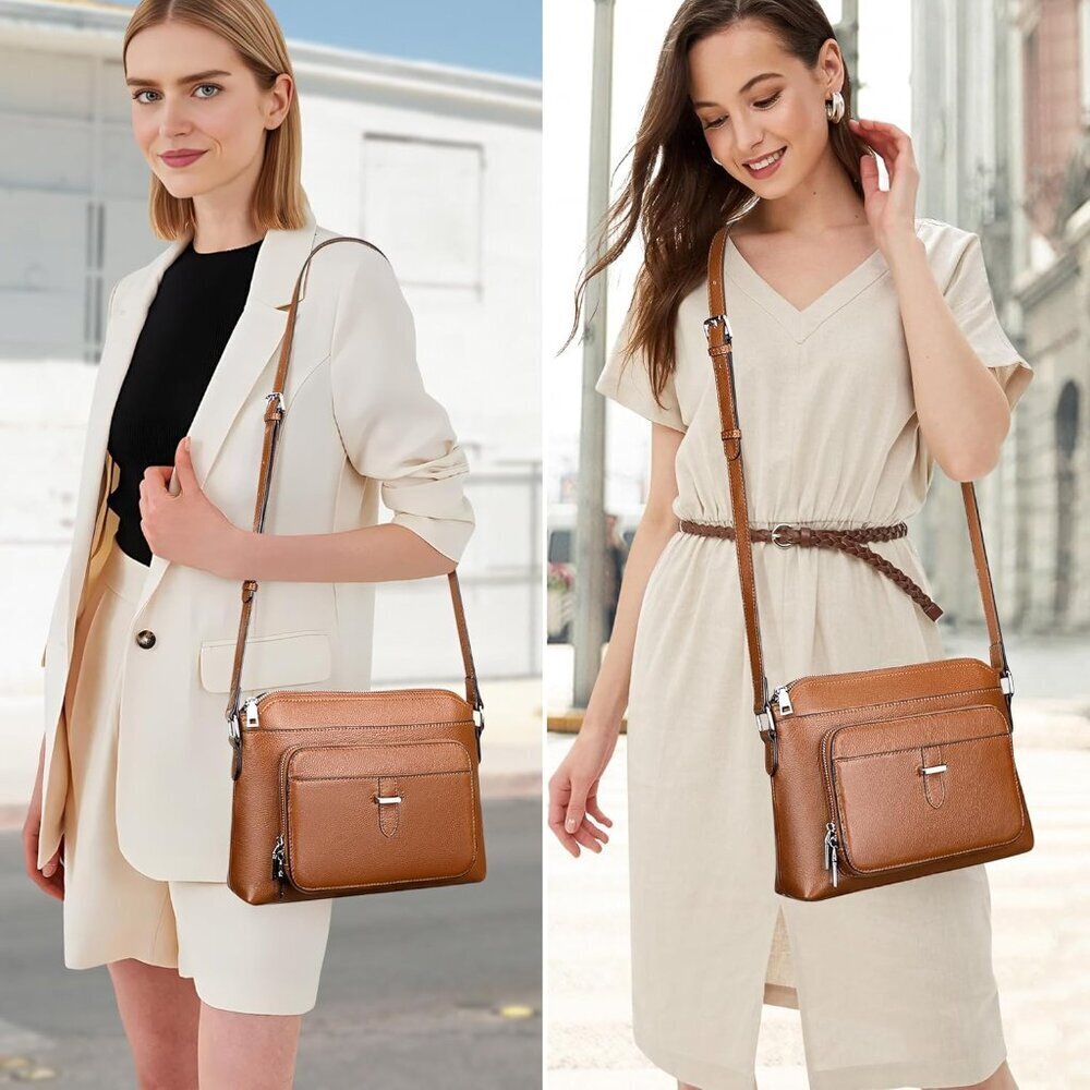 Genuine Leather Crossbody Brown New Bag for Women Small Handbag with Card Slots - Picture 2 of 8